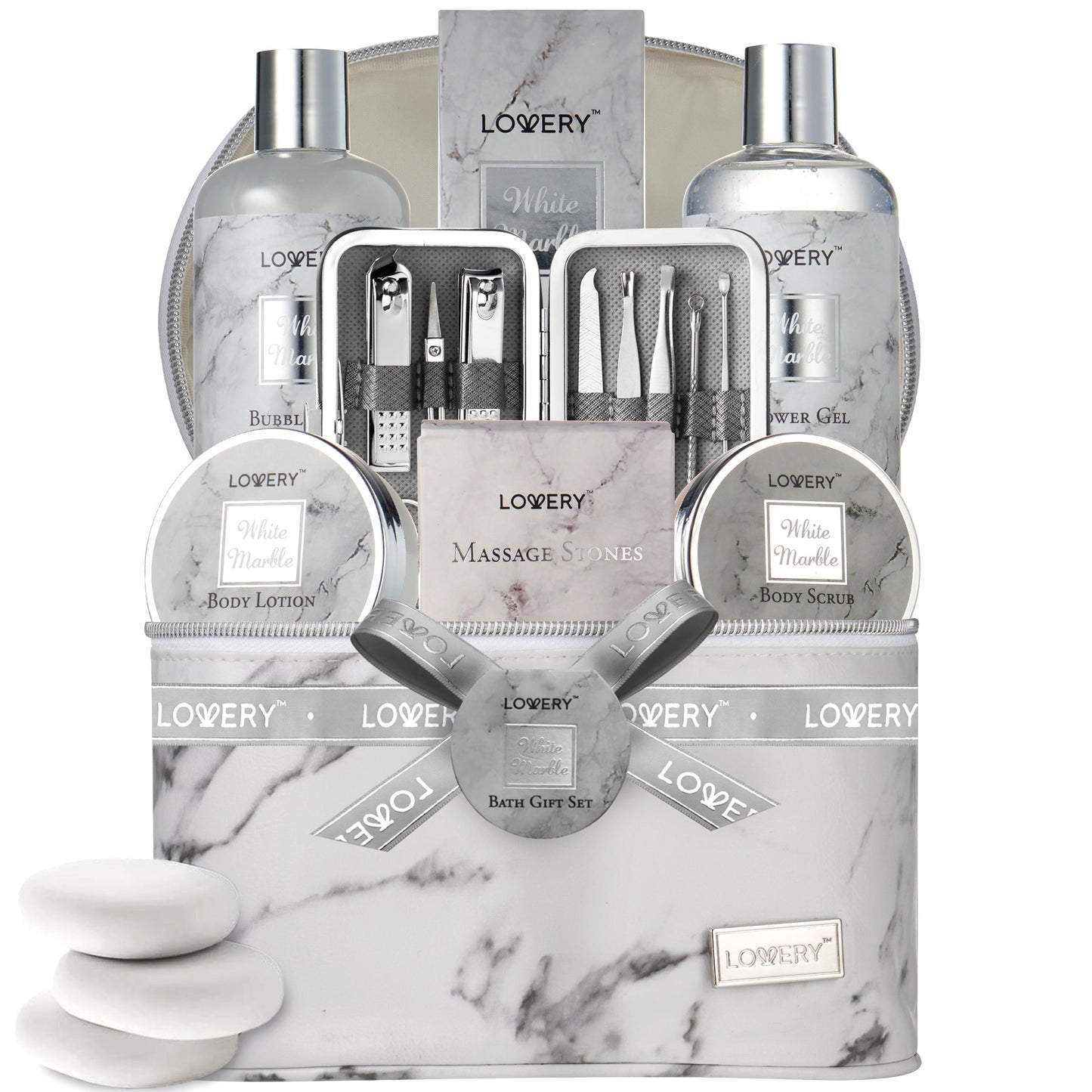 White Marble Scented Massage Kit - 19Pc Relaxation Body Spa Bag