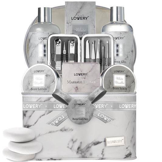 White Marble Scented Massage Kit - 19Pc Relaxation Body Spa Bag